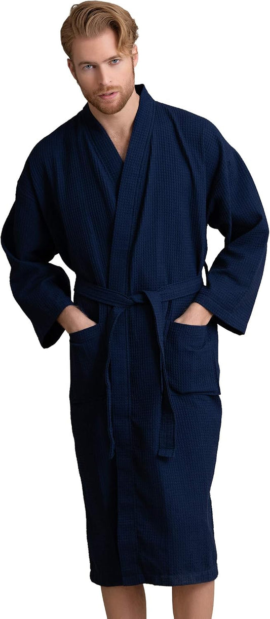 Soft Touch Linen Men's Cotton Waffle Bathrobe, Luxurious & Lightweight, Comfortable & Absorbent, Softness