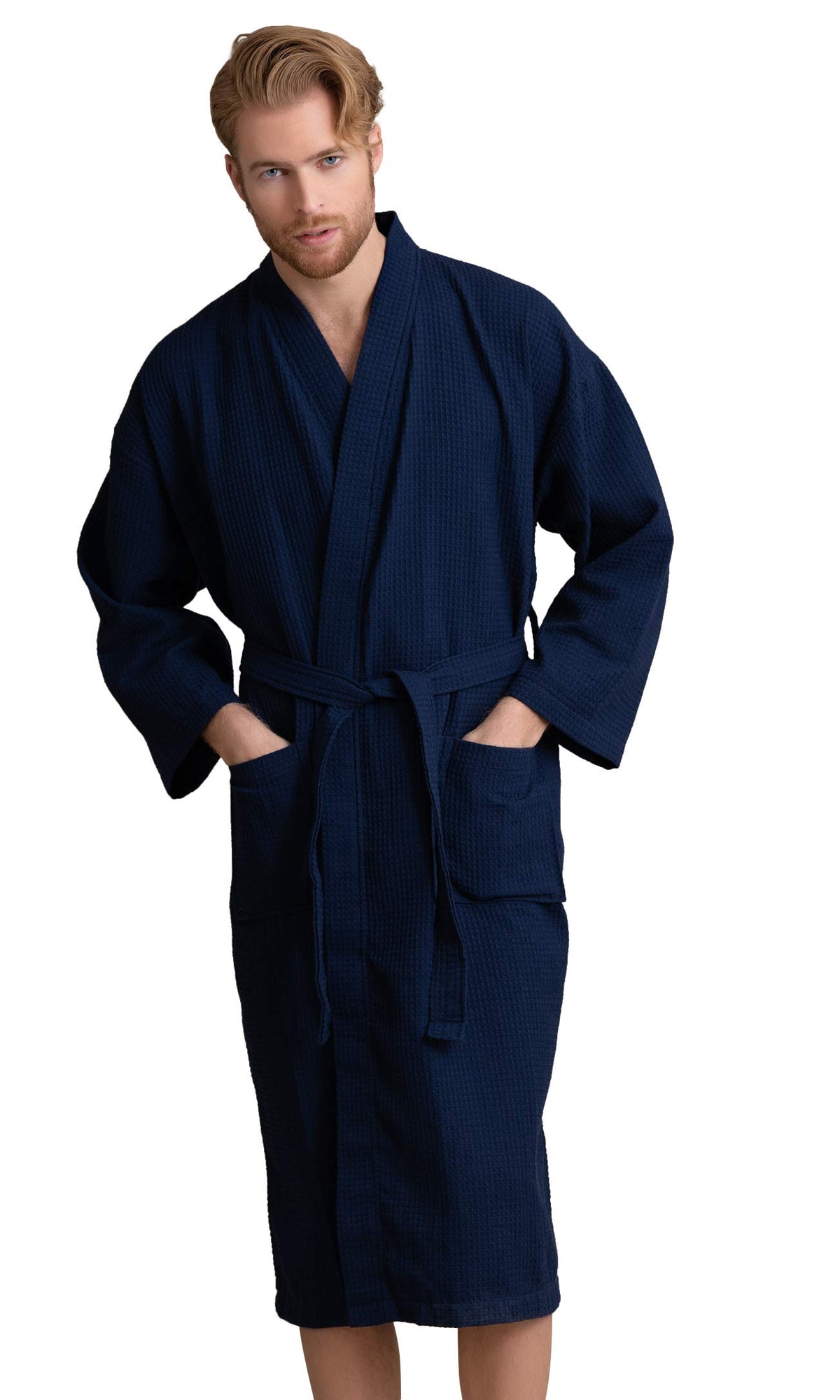 Soft Touch Linen Men's Cotton Waffle Bathrobe, Luxurious & Lightweight, Comfortable & Absorbent, Softness