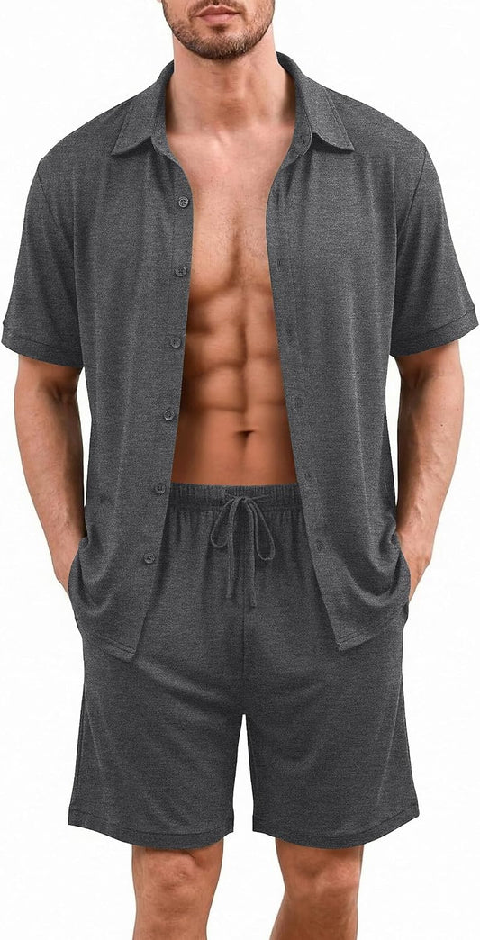 Ekouaer Men's Pajama Sets Button Down Summer Pjs Hawaiian Lounge Set XS-XXL