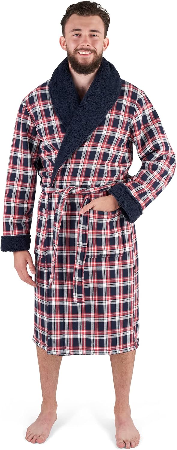 John Christian Men's Bonded Fleece Robe, Blue Check