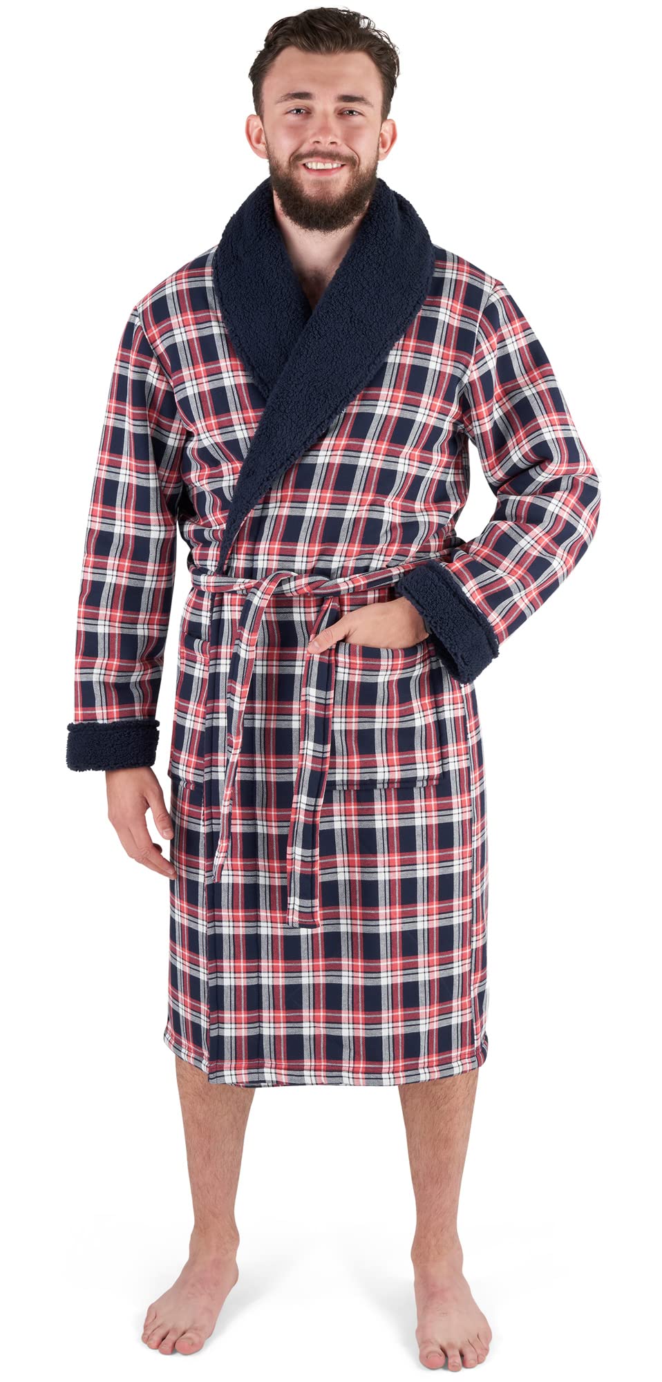John Christian Men's Bonded Fleece Robe, Blue Check