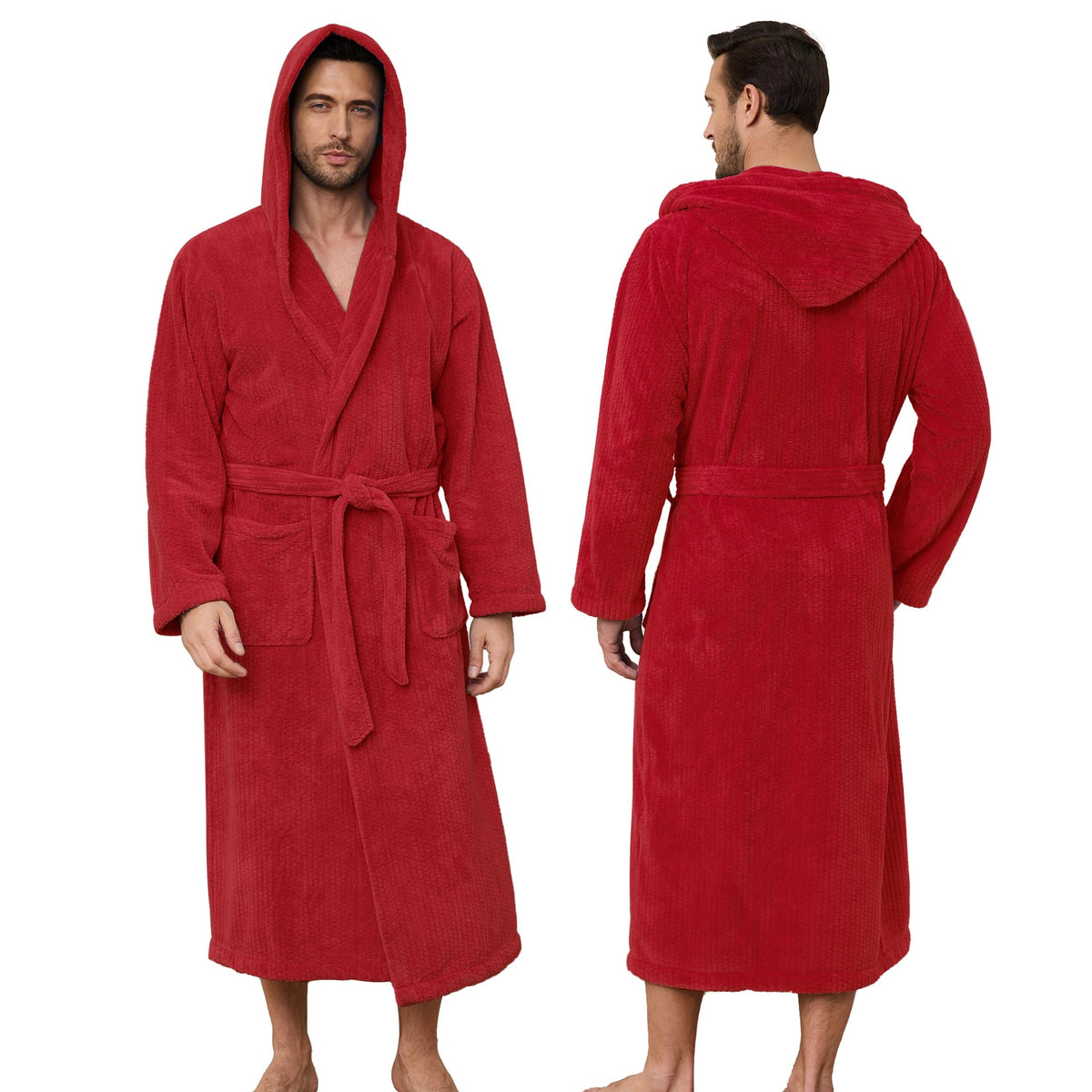 PJGGZ Men's Bathrobes with Hood, Soft Long Towel Robe for Men - Super Absorbent Quick Dry yet Warm