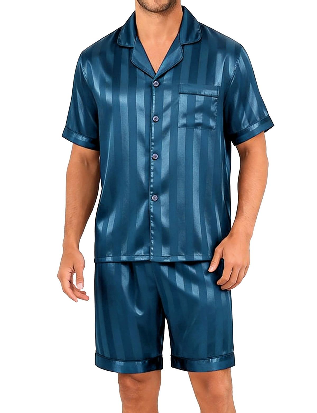 Sykooria Mens Pajamas Set Silk Satin Sleepwear 2 Piece Short Sleeve Loungewear Button Down Pj Set S-XXXL
