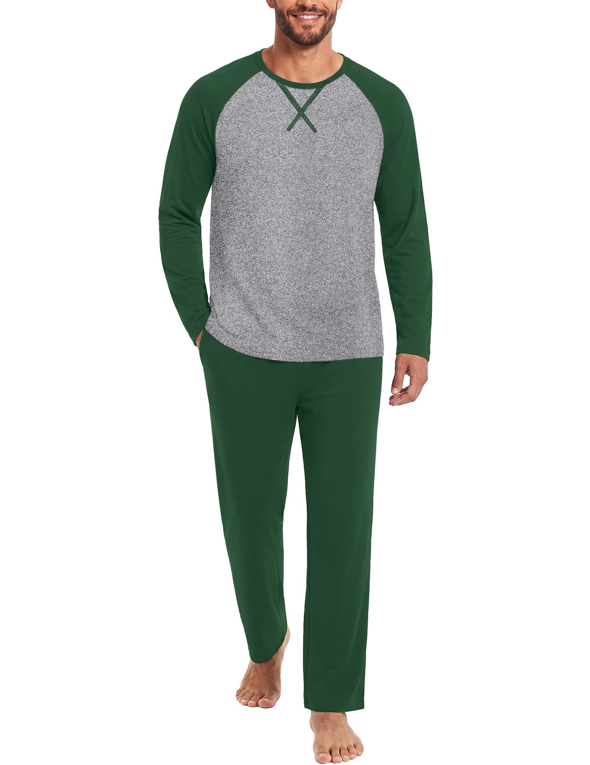 Ekouaer Mens Pajama Set Long Sleeve PJs Lightweight Sleepwear with Pockets