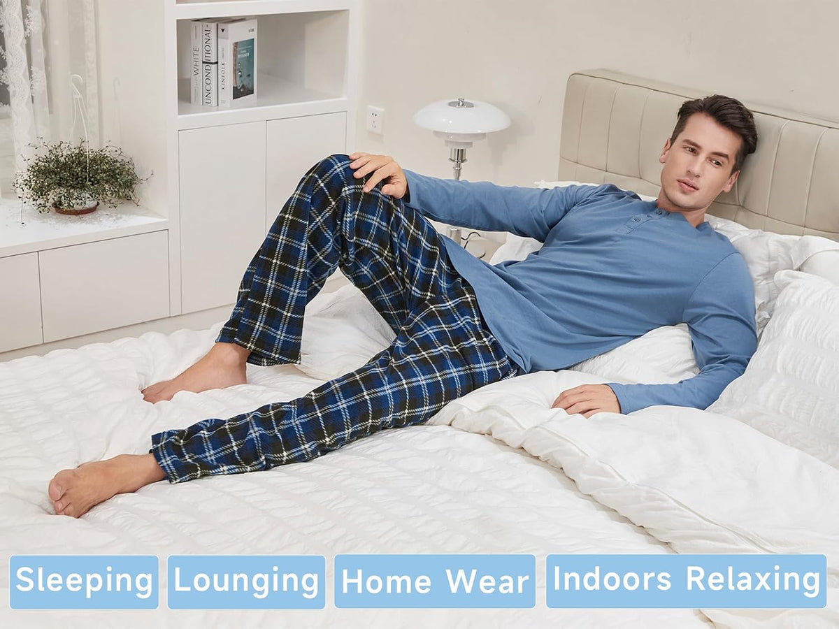 DG Hill Mens Pajama Pants - Pajamas Set Flannel PJ Pants for Men Cotton Top