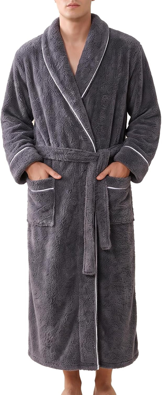 Gihuo Mens Fluffy Robe Soft Plush Long Robe Fleece Bathrobe with Belt