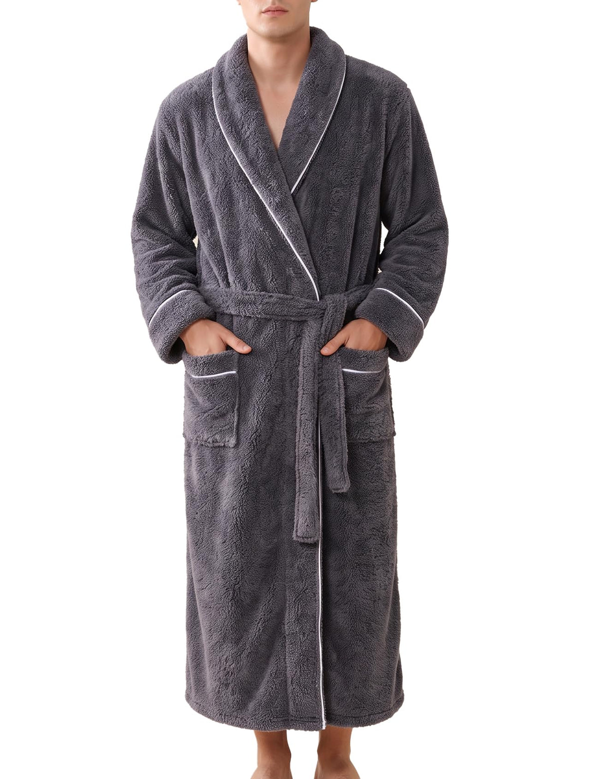 Gihuo Mens Fluffy Robe Soft Plush Long Robe Fleece Bathrobe with Belt