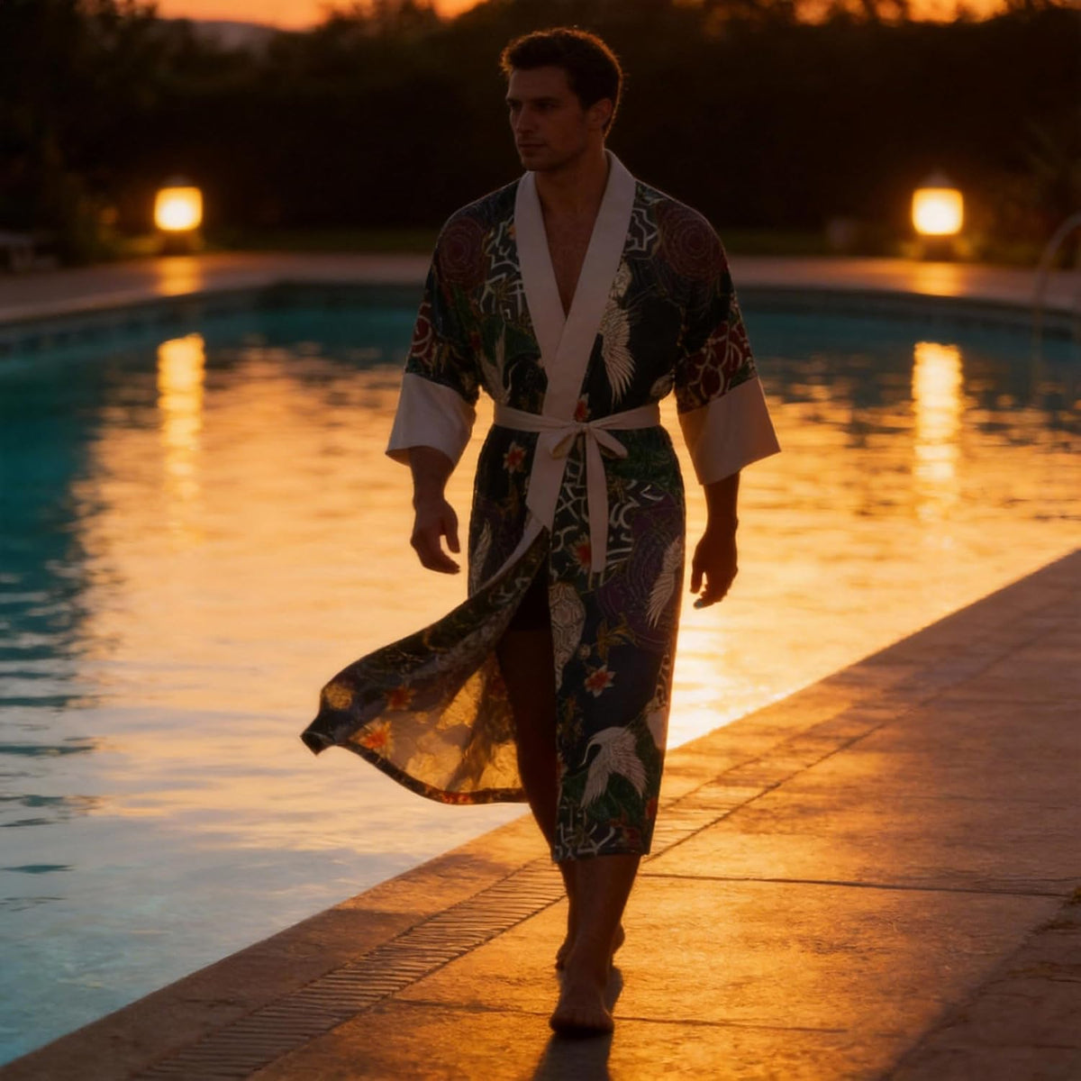 Mens Lightweight Soft Satin Kimono Lounge Bath Robe for Summer