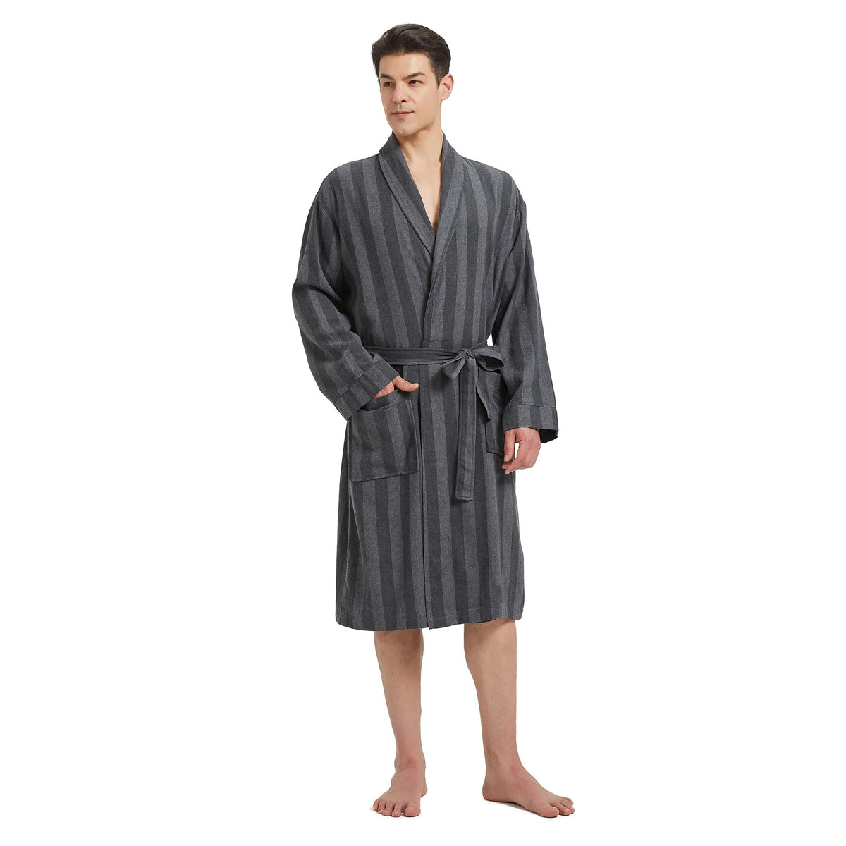 FashGudim Mens Buffalo Plaid Cotton Robe Lightweight Bathrobe Shawl Collar Kimono Sleepwear Loungewear House Robes