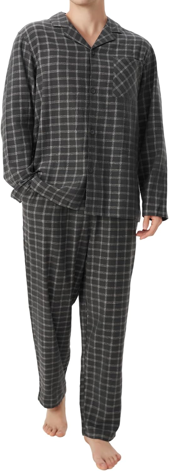 DAVID ARCHY Mens Pajamas Set Flannel Pjs Sets Cotton Pajamas for Men