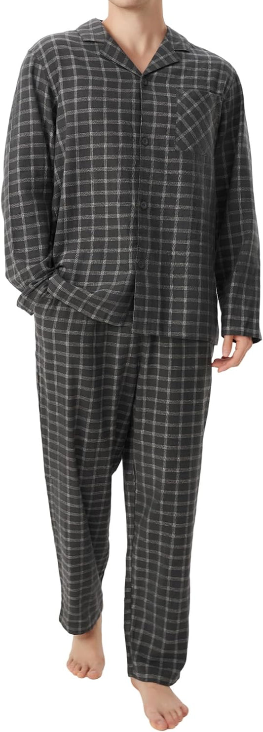 DAVID ARCHY Mens Pajamas Set Flannel Pjs Sets Cotton Pajamas for Men