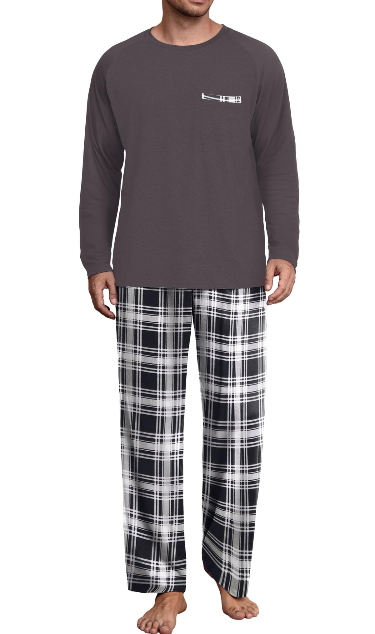 Mens Pajamas Set,Long Sleeve T Shirt Pjs Soft 2 Piece Loungewear With Pants