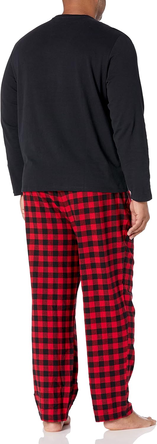 Amazon Essentials Men's 100% Cotton Flannel Pant and Long-Sleeve T-Shirt Pajama Set