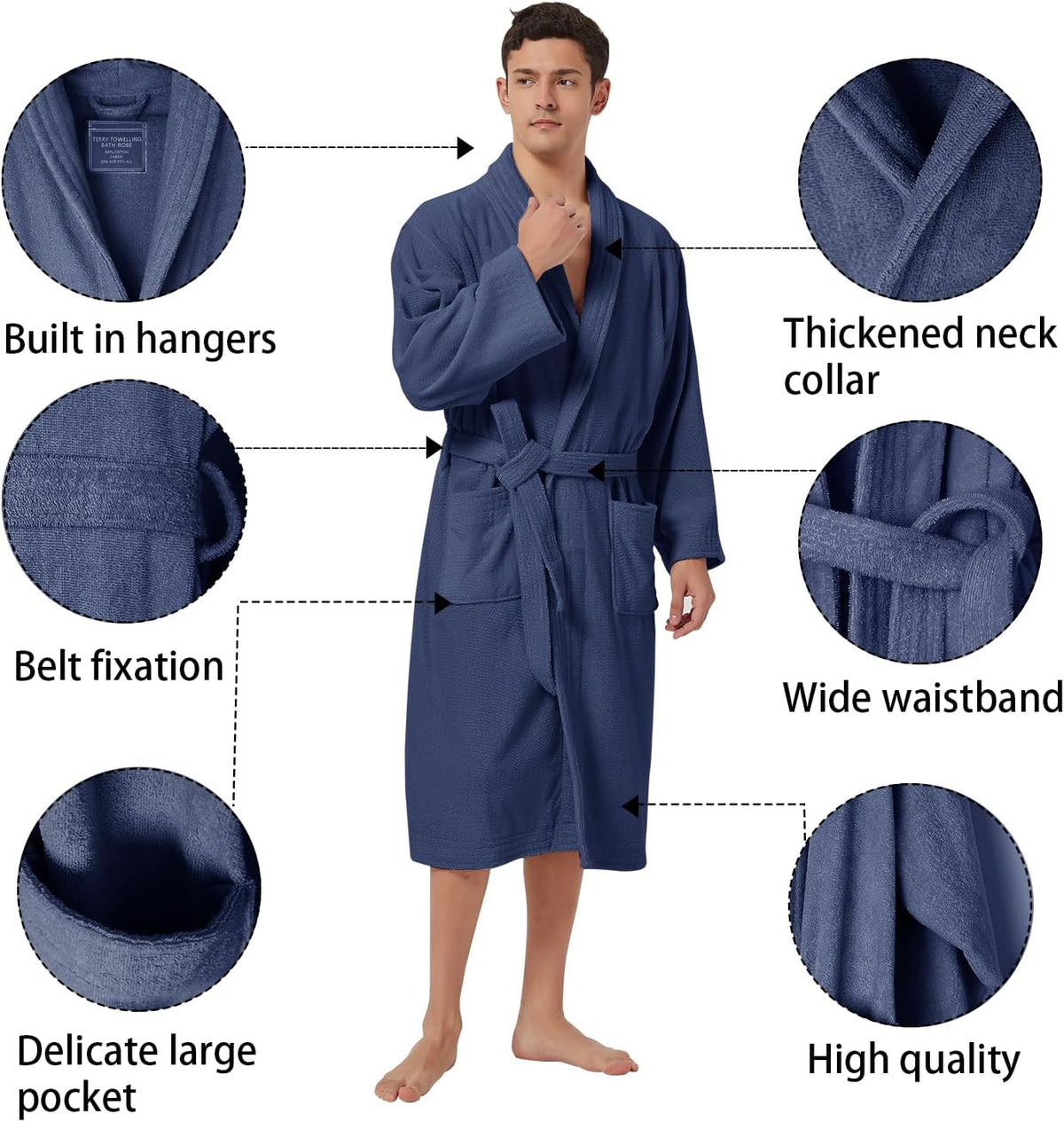 ZABER Bathrobe Mens,Pure Cotton Robe for Men,Thick Terry Cloth Bathrobe,Luxury Long Combed Men's Cotton Robe