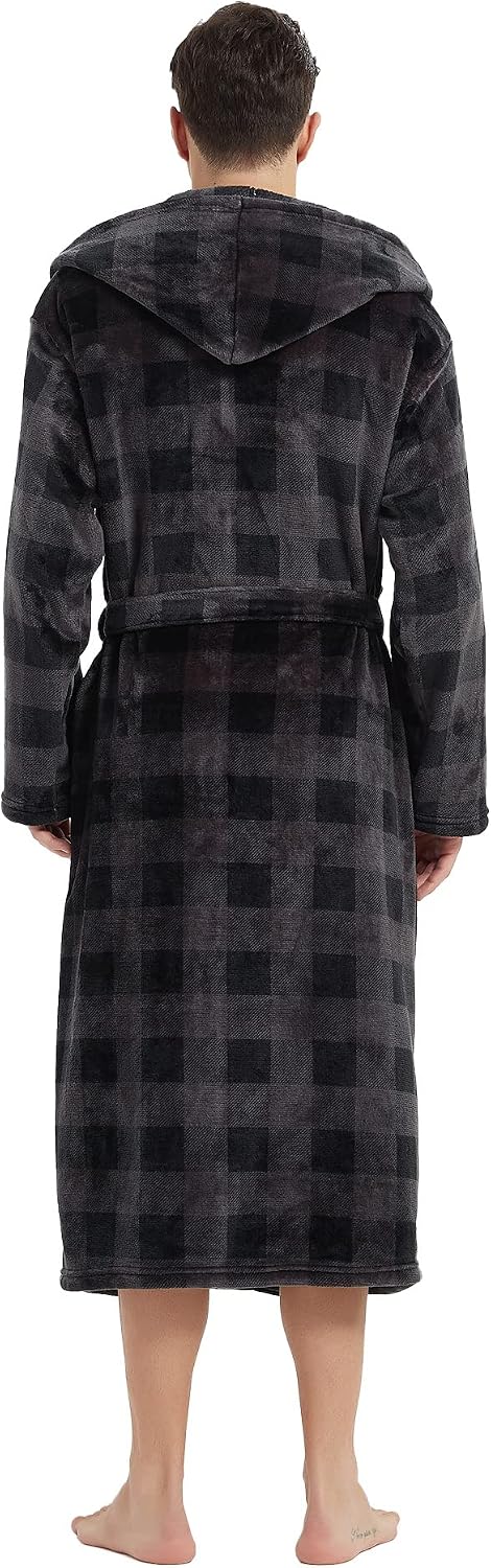 Vulcanodon Mens Robe with Hood, Fleece Bathrobe Plush Robes for Men