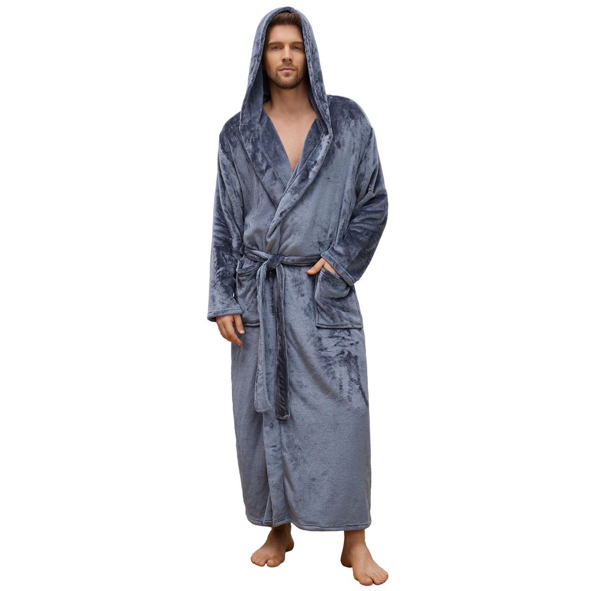 U2SKIIN Mens Fleece Robe Hooded Bathrobe Plush Robe for Men