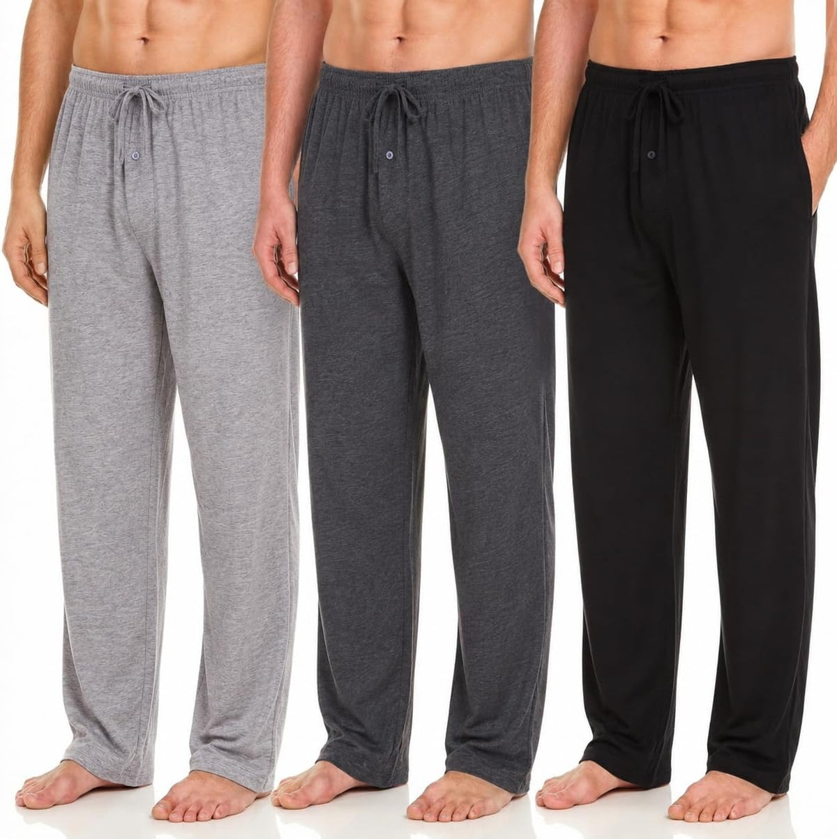 DARESAY Mens Pajama Pants 3 Pack – Soft Knit Lounge Sleepwear with Pockets, Elastic Waist & Drawstring, Up to 3XL