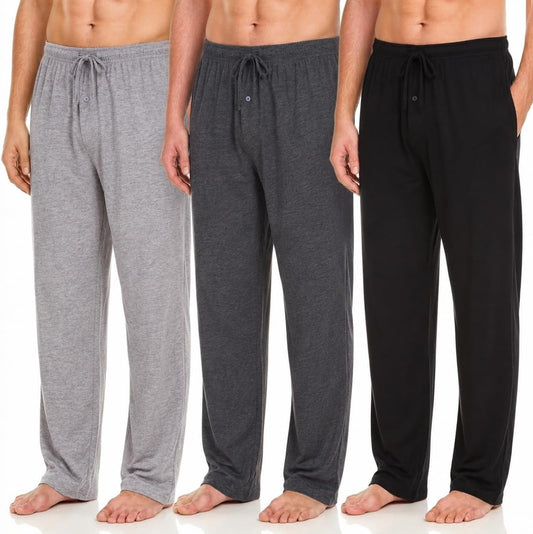 DARESAY Mens Pajama Pants 3 Pack – Soft Knit Lounge Sleepwear with Pockets, Elastic Waist & Drawstring, Up to 3XL