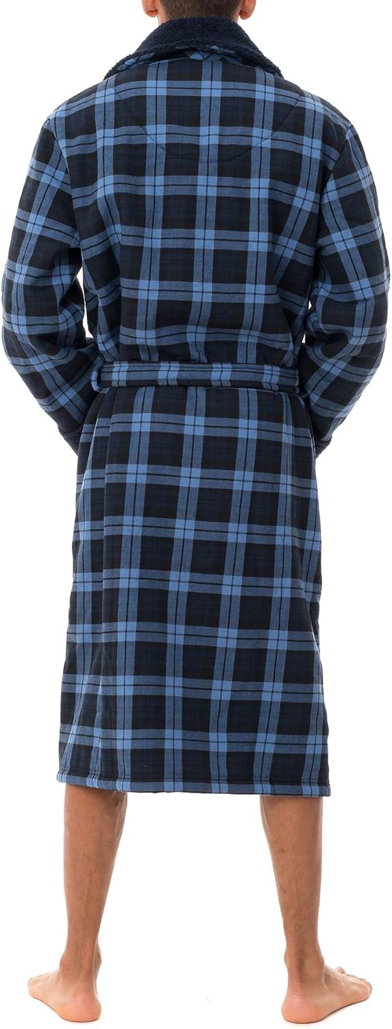 John Christian Men's Bonded Fleece Robe, Blue Check