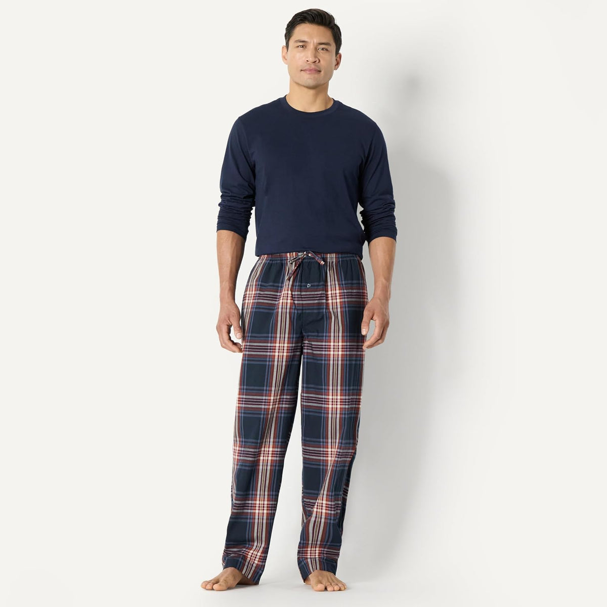Amazon Essentials Men's Cotton Poplin Straight-Fit Pajama Pants with Pockets, Elastic Waist, Drawstring