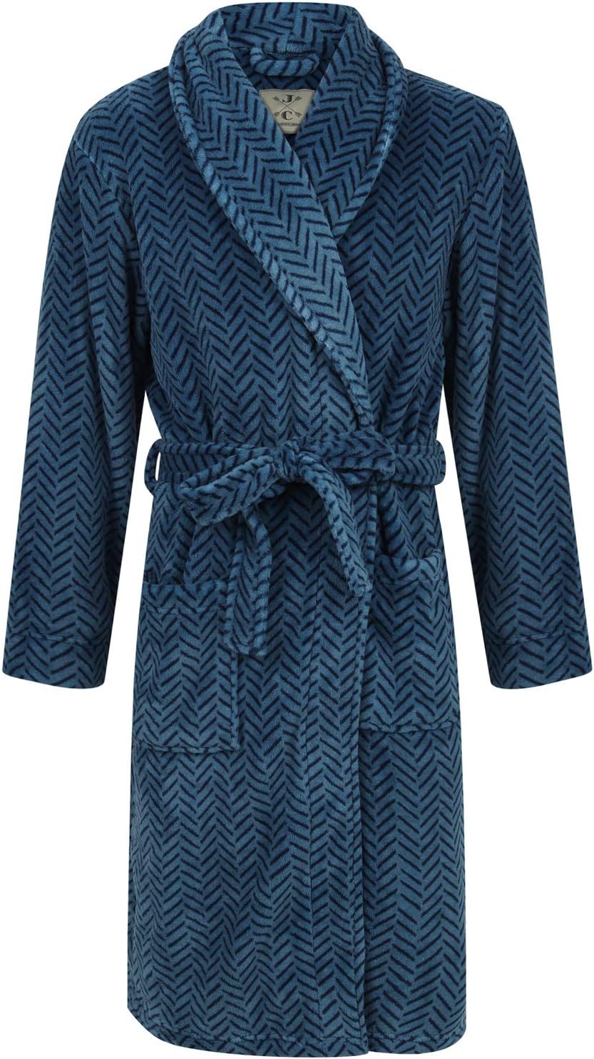 John Christian Men's Blue Herringbone Fleece Robe