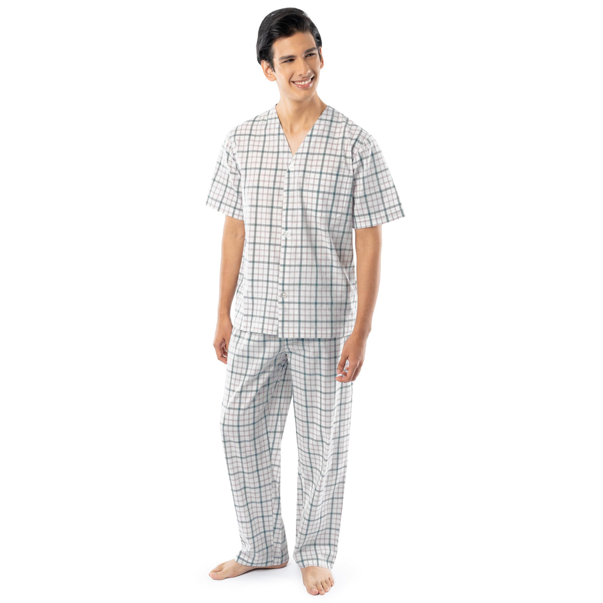 Fruit of the Loom Men's Broadcloth Short Sleeve Top and Long Pants Pajama Set