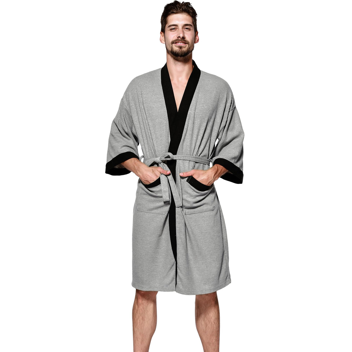 Haseil Men's Turkish Cotton Bathrobe Waffle Kimono Terry Cloth Hotel Spa Robes