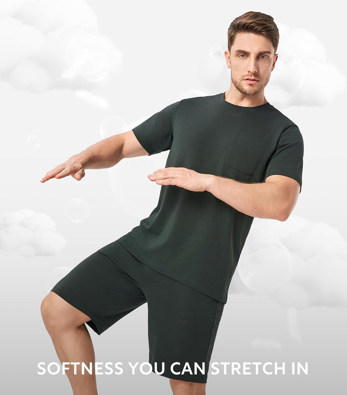 DAVID ARCHY Mens Pajamas Set Cotton Slub Lightweight Summer Sleepwear