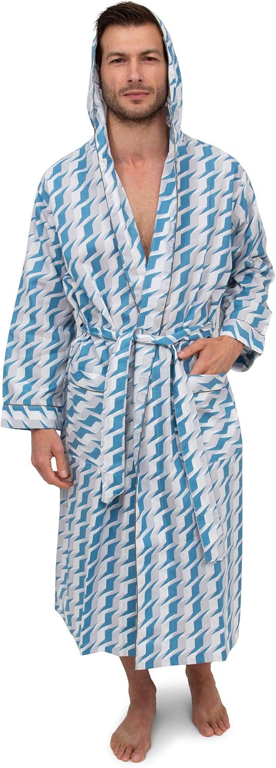 AMERICAN HEAVEN Mens Lightweight Sleep/Lounge Long Bath Robe with Hood -Premium Cotton Blend