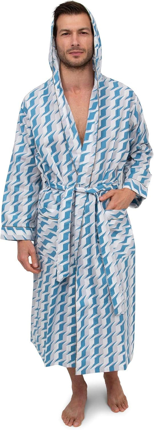AMERICAN HEAVEN Mens Lightweight Sleep/Lounge Long Bath Robe with Hood -Premium Cotton Blend