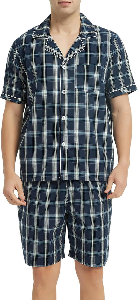 Vulcanodon Mens Cotton Pajama Set Short Sleeve Lightweight Sleepwear