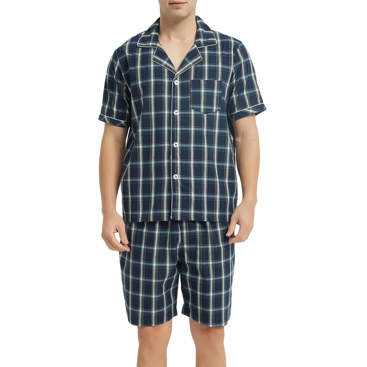 Vulcanodon Mens Cotton Pajama Set Short Sleeve Lightweight Sleepwear