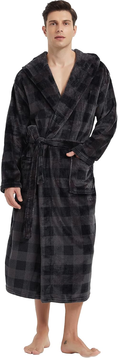 Vulcanodon Mens Robe with Hood, Fleece Bathrobe Plush Robes for Men