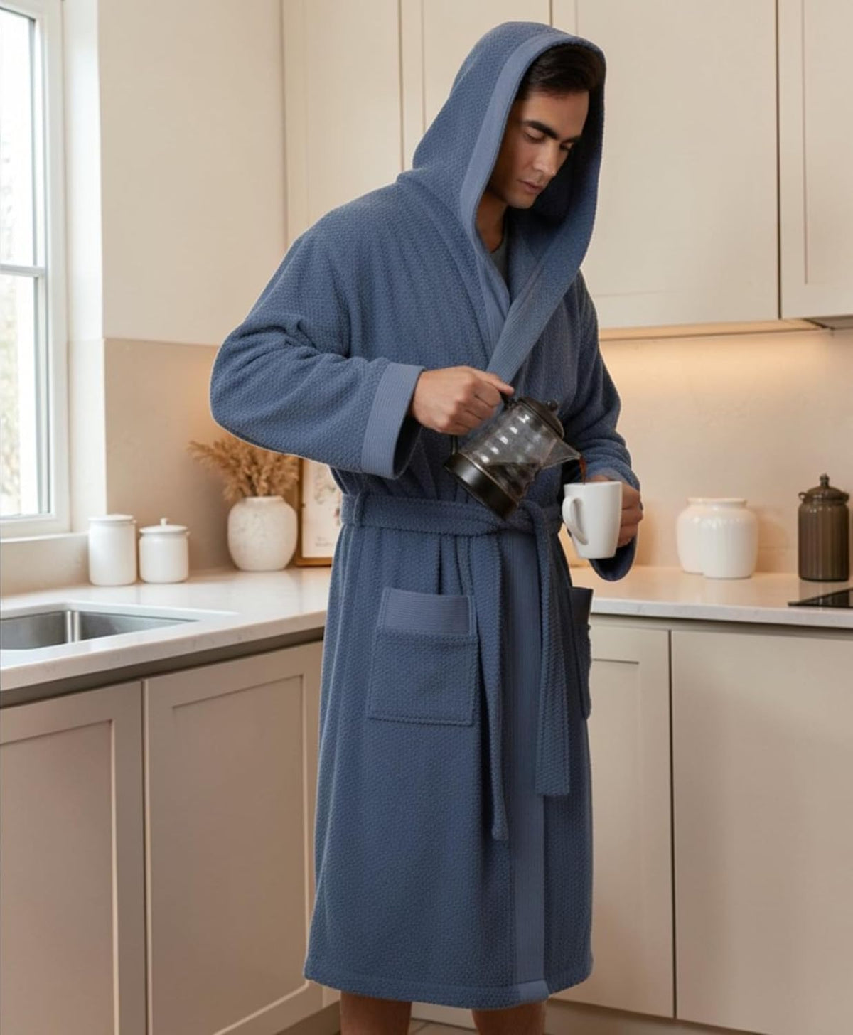 SEYANTE Luxury Bathrobe Men - GOTS Certified Organic Turkish Cotton Terry Cloth Hooded Robe