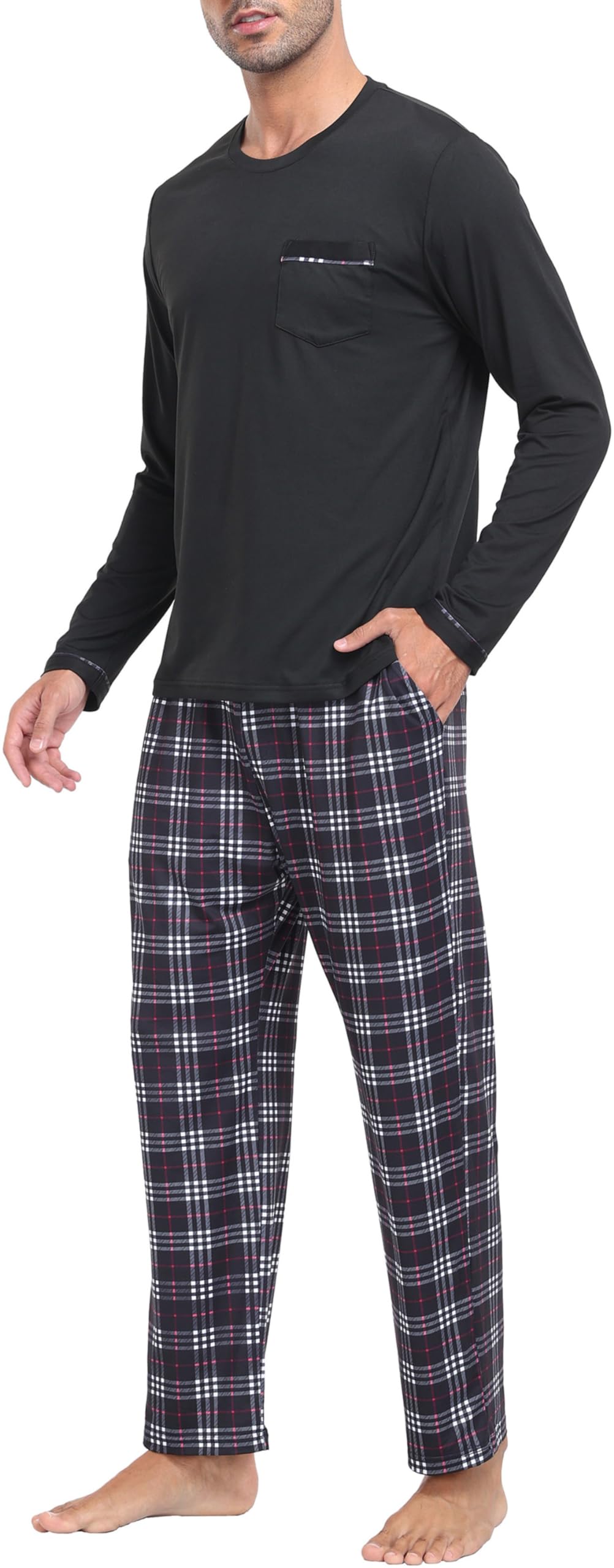 MoFiz Mens Pajamas Sets Long Sleeve Soft Plaid Christmas Pjs with Pockets