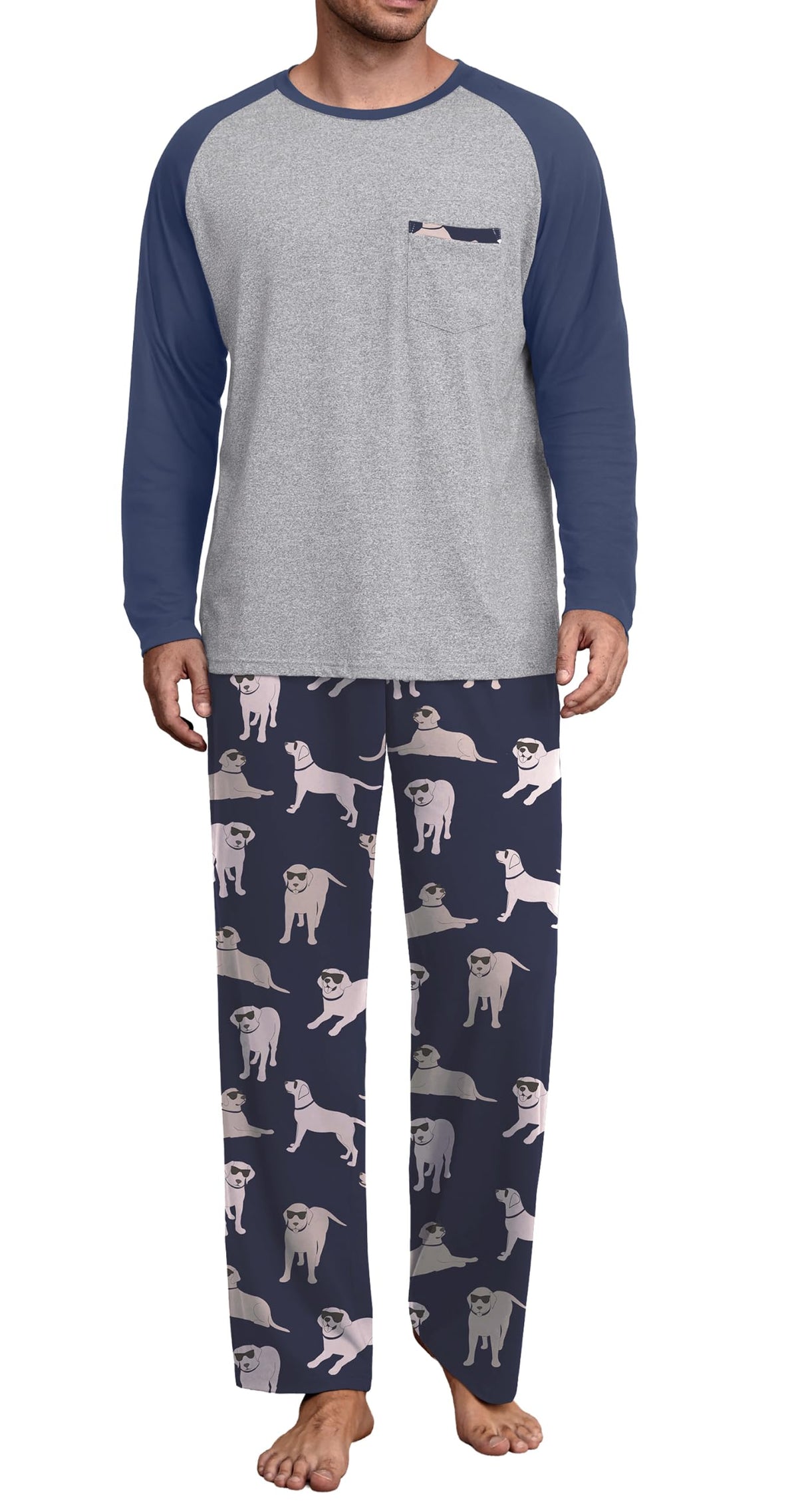 Mens Pajamas Set,Long Sleeve T Shirt Pjs Soft 2 Piece Loungewear With Pants