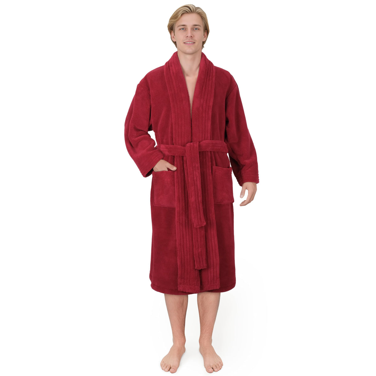 American Soft Linen Luxury Men’s Fleece Bathrobe Soft Warm Lightweight Plush Robe for Men Cozy Absorbent Spa Hotel Quality