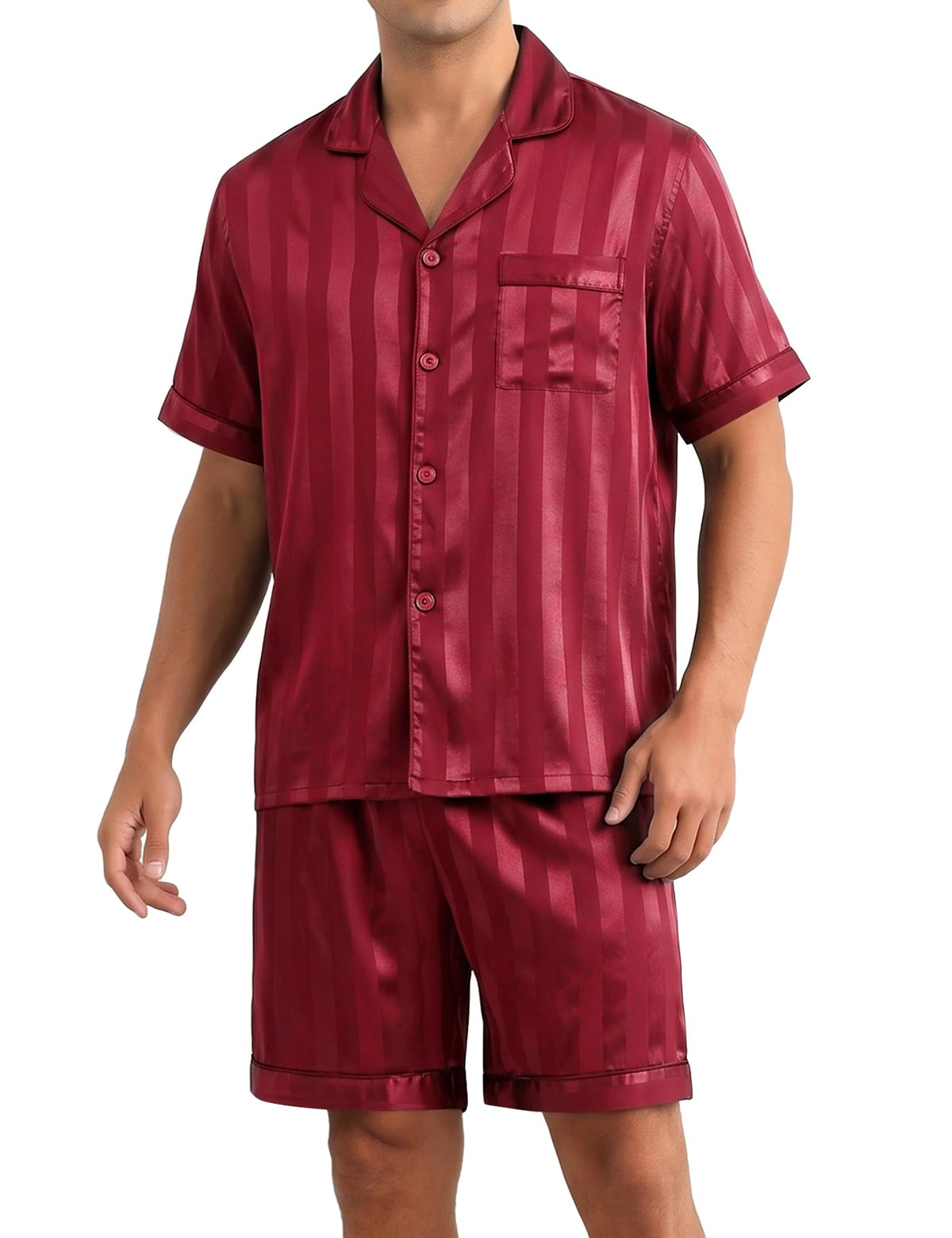 Sykooria Mens Pajamas Set Silk Satin Sleepwear 2 Piece Short Sleeve Loungewear Button Down Pj Set S-XXXL
