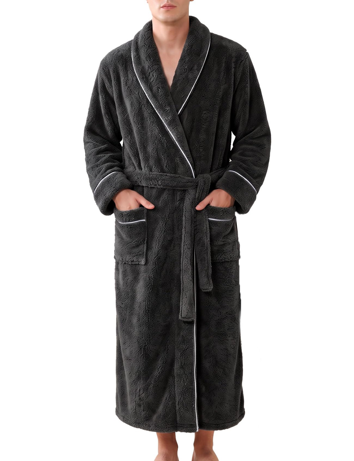 Gihuo Mens Fluffy Robe Soft Plush Long Robe Fleece Bathrobe with Belt