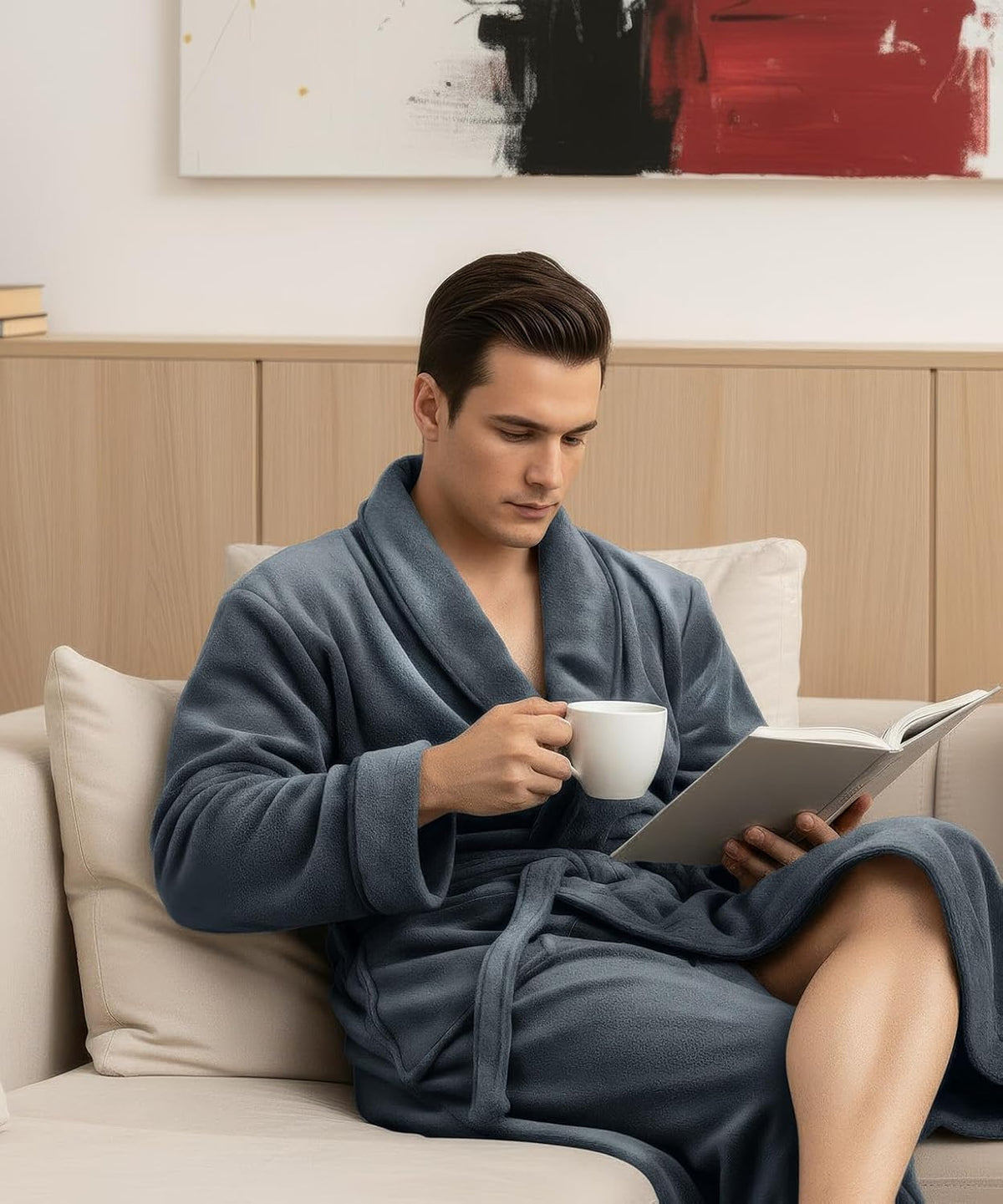 Luxury Ultra Soft Mens Robe Plush Fleece Long Bathrobe