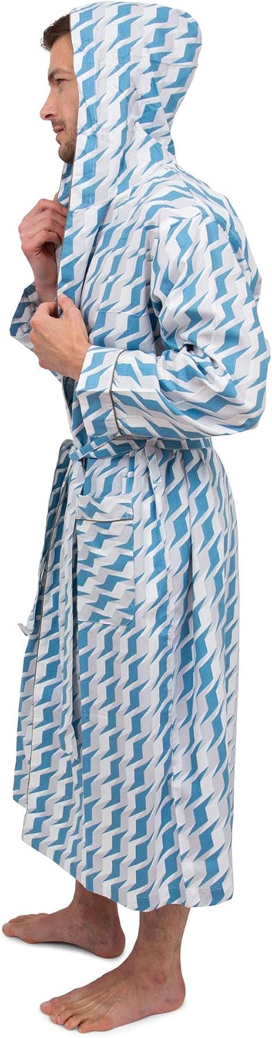 AMERICAN HEAVEN Mens Lightweight Sleep/Lounge Long Bath Robe with Hood -Premium Cotton Blend