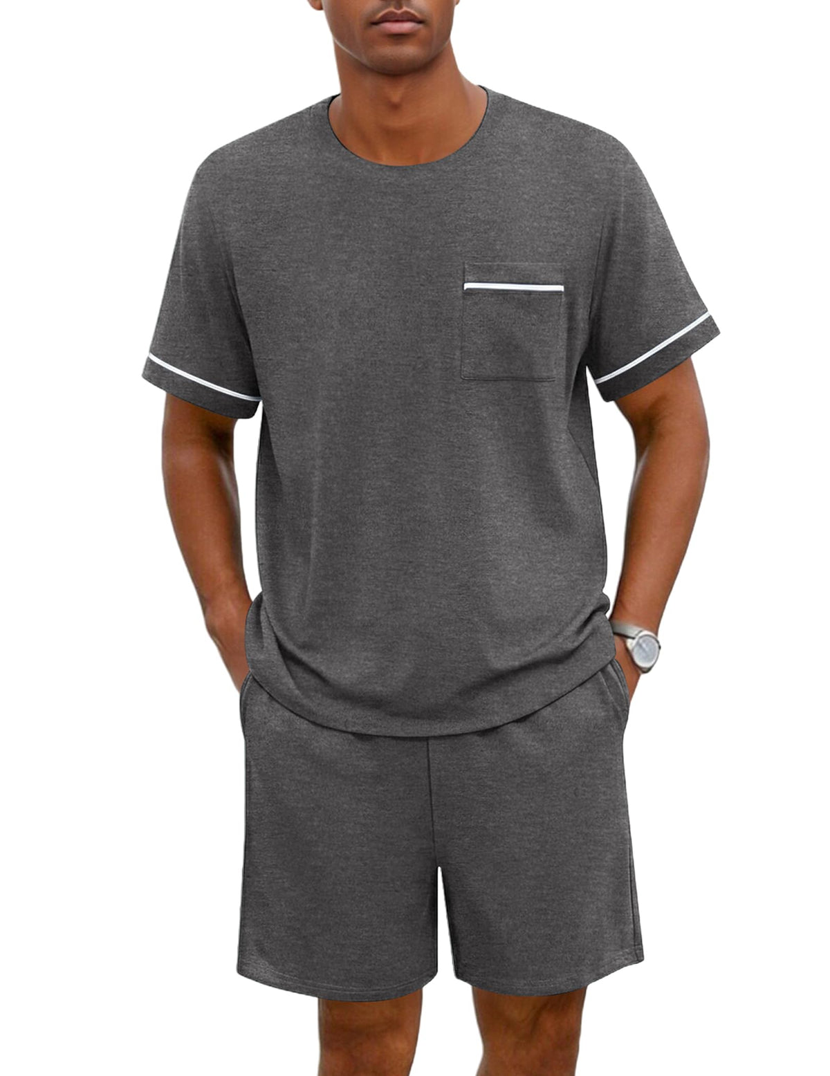 Ekouaer Men pajama set 2 Piece Short Sleeve Shirt and Shorts Lounge Sets