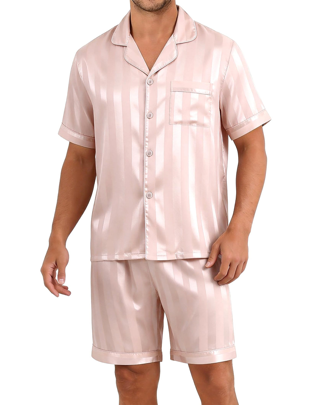 Sykooria Mens Pajamas Set Silk Satin Sleepwear 2 Piece Short Sleeve Loungewear Button Down Pj Set S-XXXL
