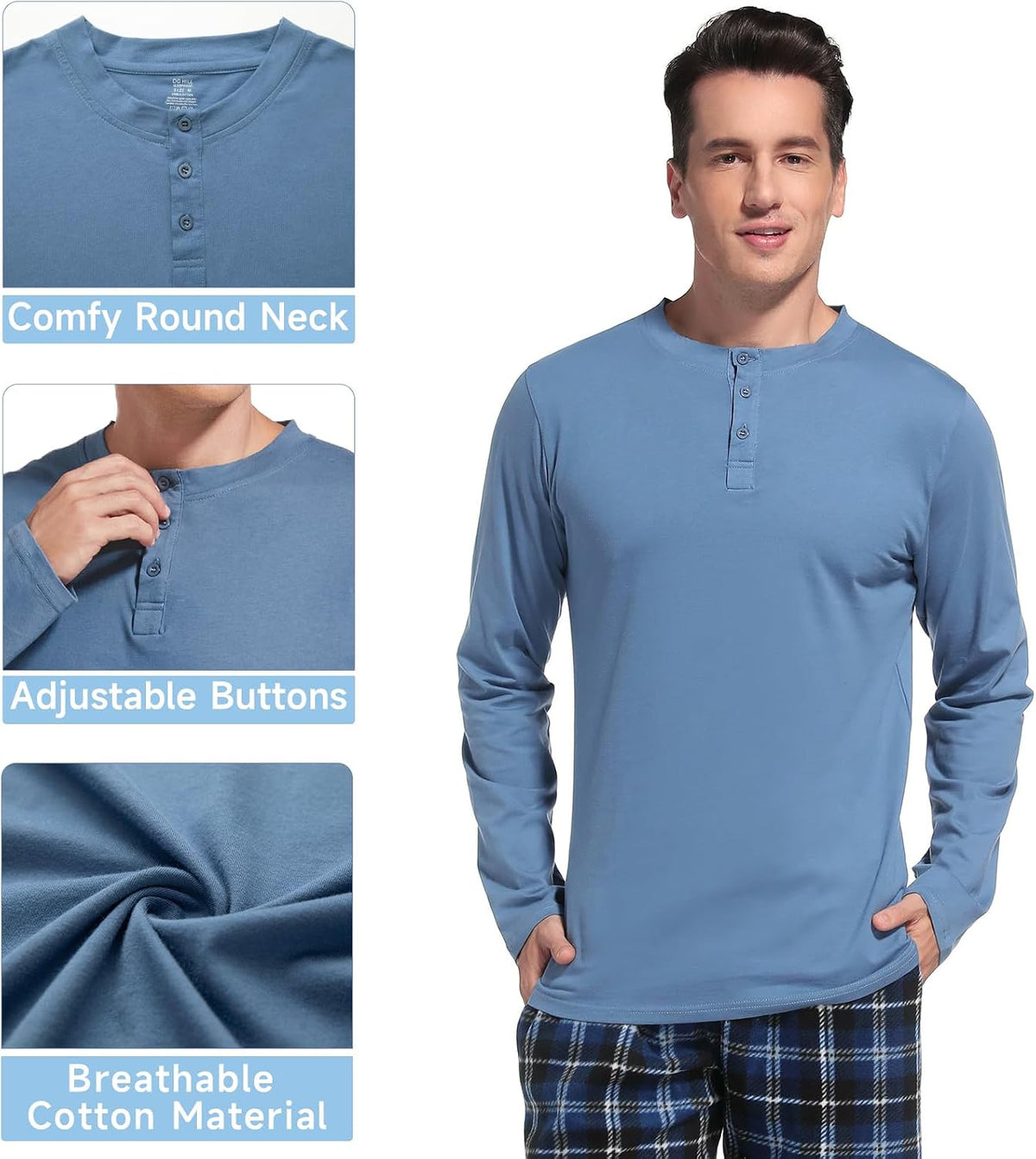 DG Hill Mens Pajama Pants - Pajamas Set Flannel PJ Pants for Men Cotton Top