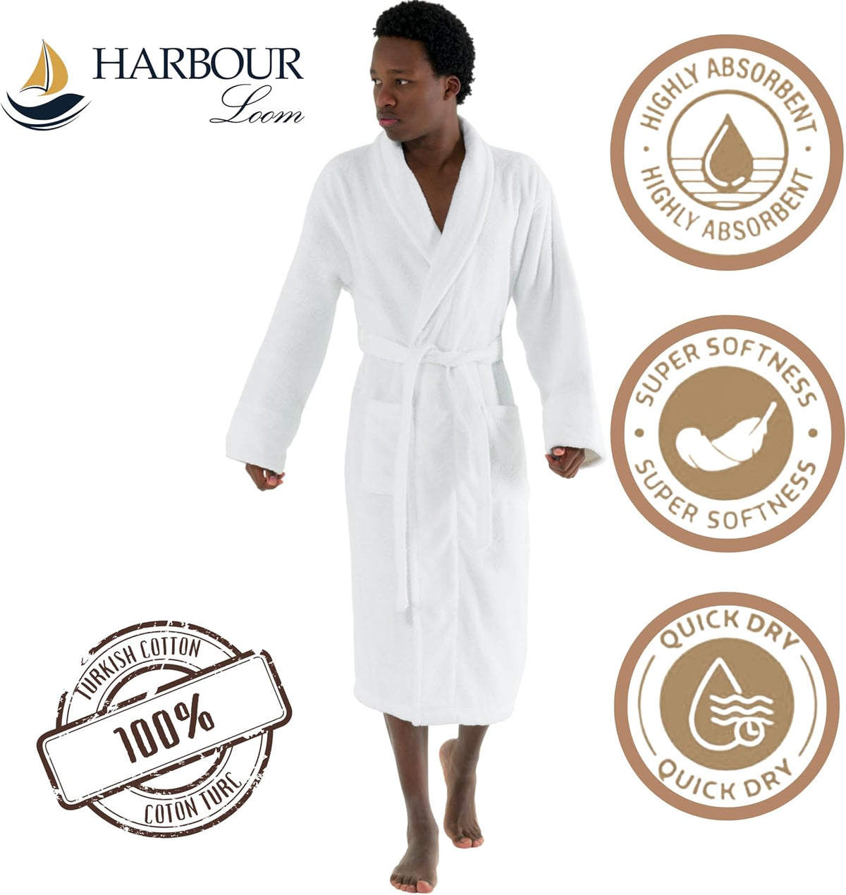 Men's Turkish Cotton Terry Bathrobe, Shawl Collar