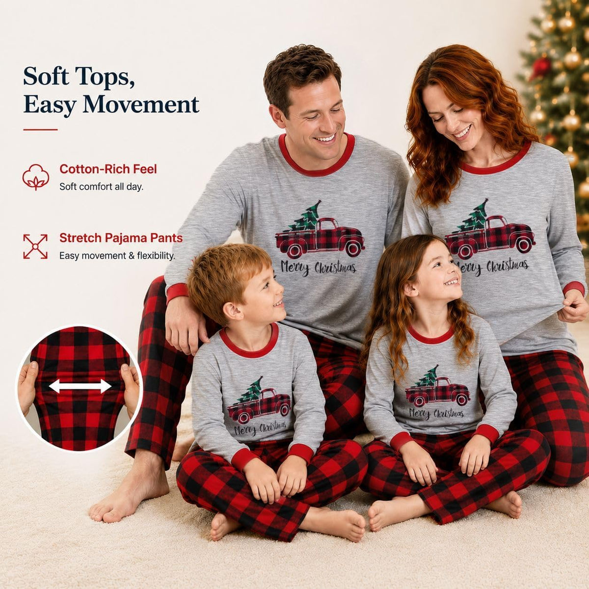 IFFEI Family Christmas Pajamas Matching Sets with Festive Tops and Pockets