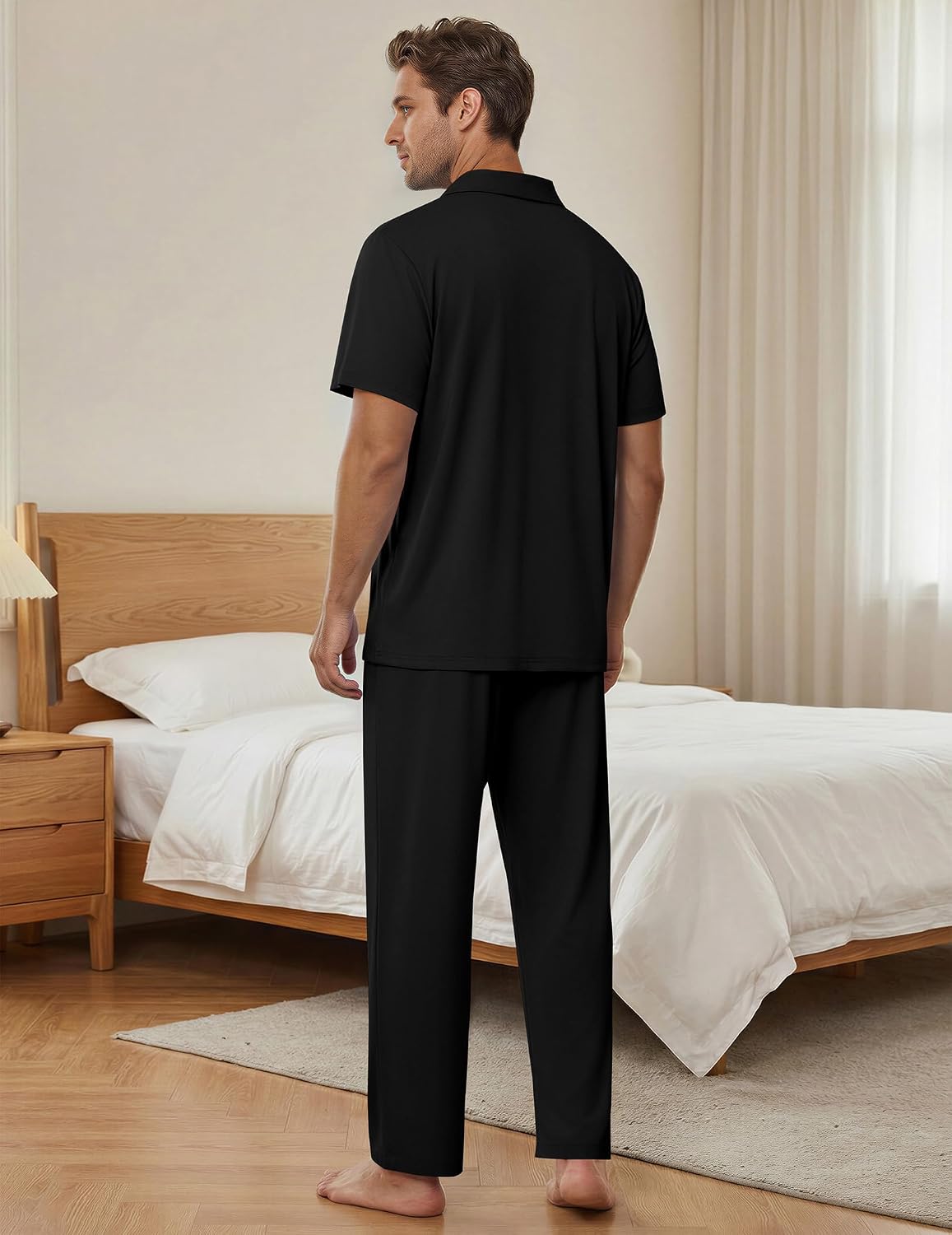EKouear Mens Pajamas Set Button Down Short Sleeve Shirt Pjs with Long Pants