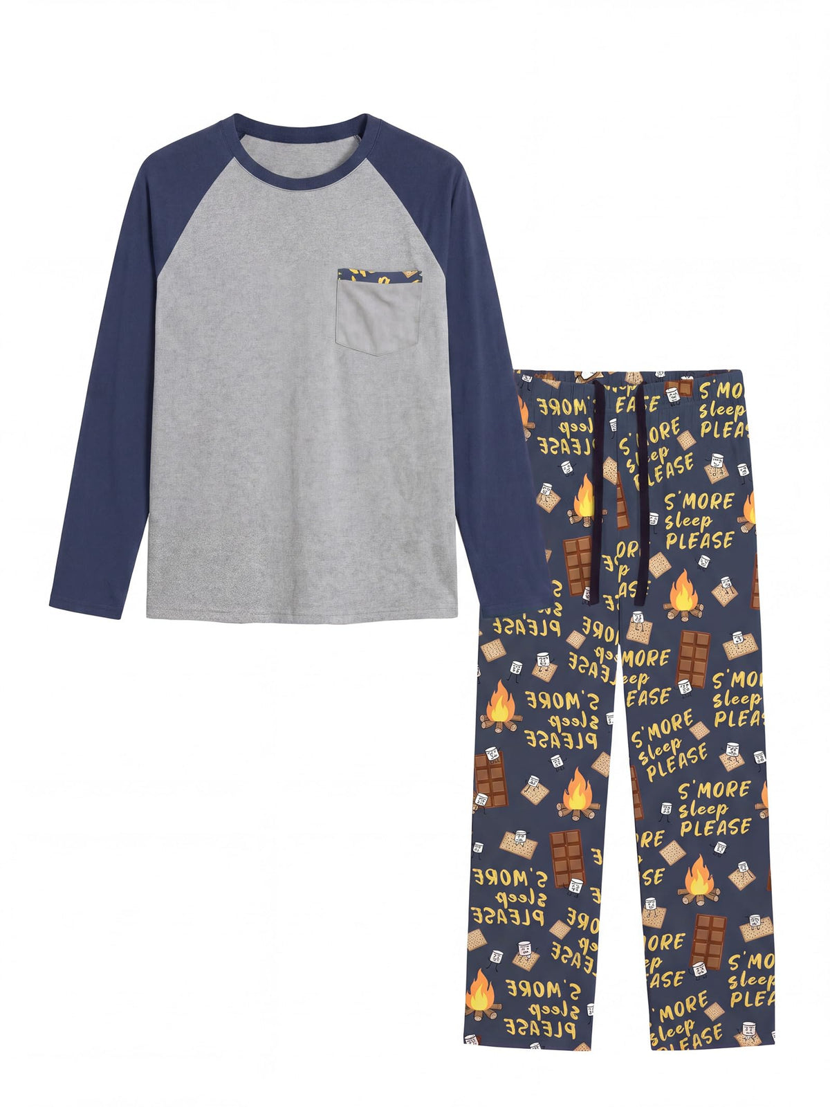 Mens Pajamas Set,Long Sleeve T Shirt Pjs Soft 2 Piece Loungewear With Pants