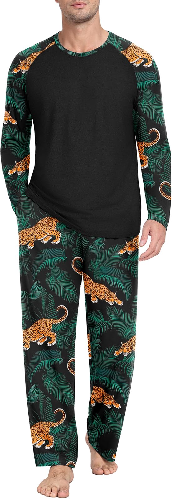 PrinStory Men's Pajama Sets Loungewear Sleepwear Pjs Lightweight Long Sleeve Shirts and Bottoms Soft Comfy Sleep Sets S-4XL