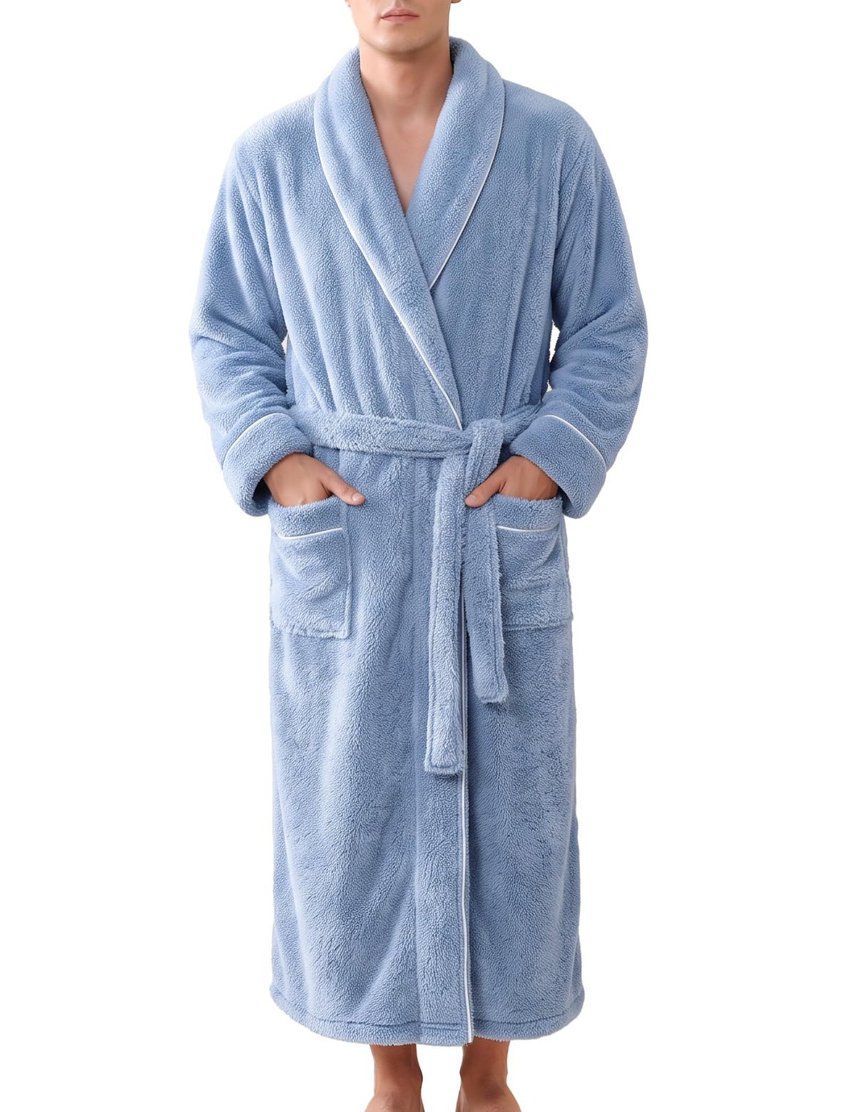 Gihuo Mens Fluffy Robe Soft Plush Long Robe Fleece Bathrobe with Belt